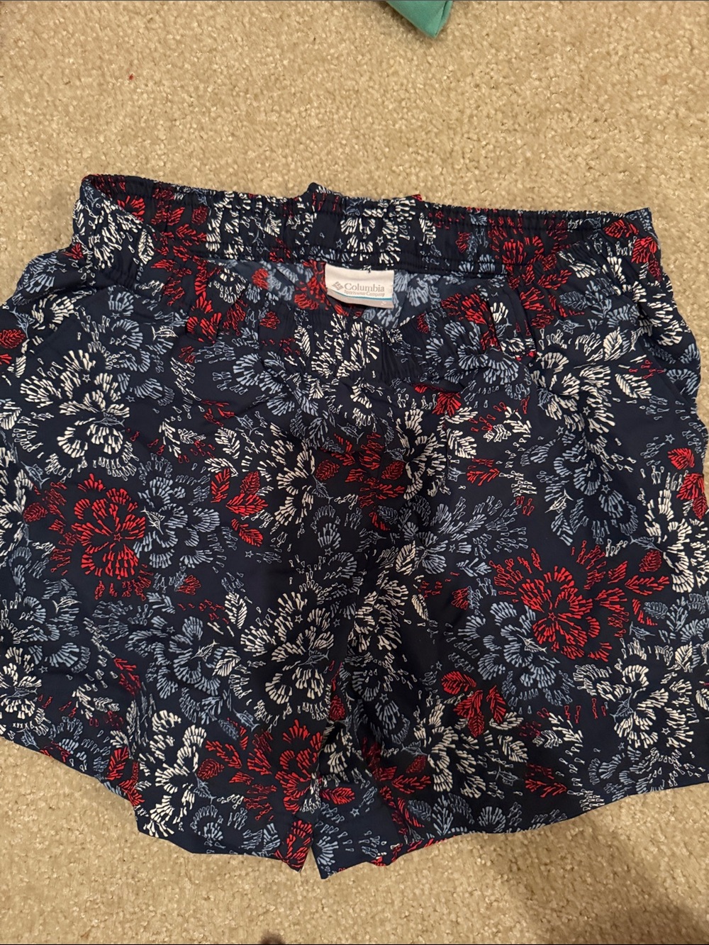 Columbia women  Navy Floral Elastic-Waist Shorts with Red & White Accents